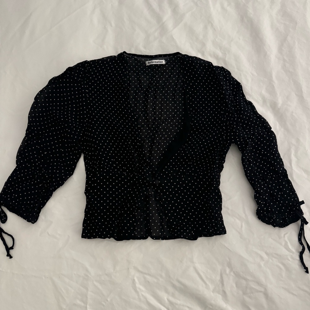 Reformation Black Polka Dot Blouse